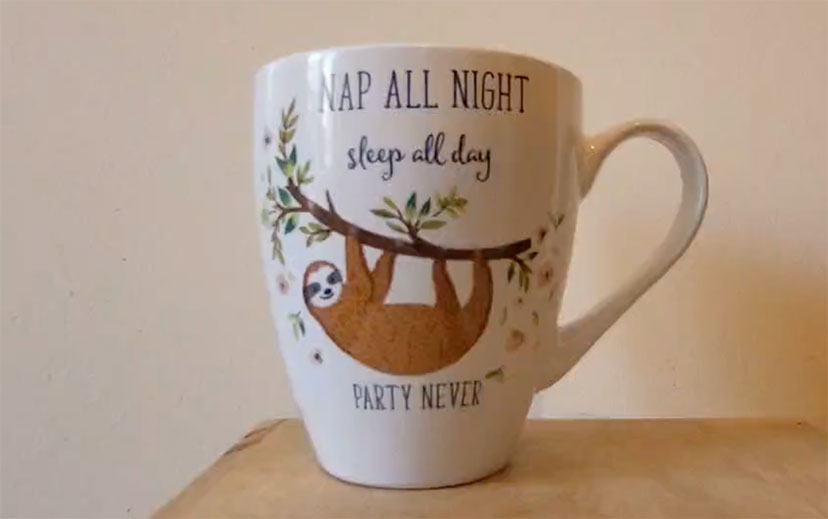 Image of 'party never' oversized sloth mug
