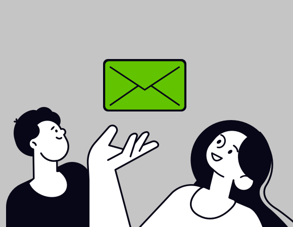 Illustration of man and woman holding an email