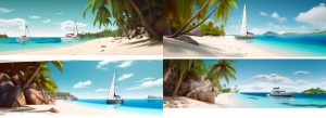 Four AI-generated images of beaches