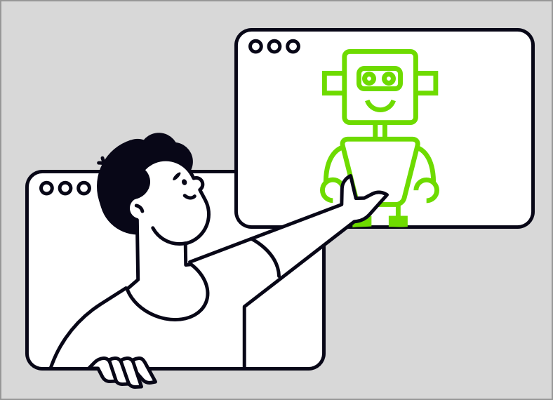 Illustration showing human working alongside AI