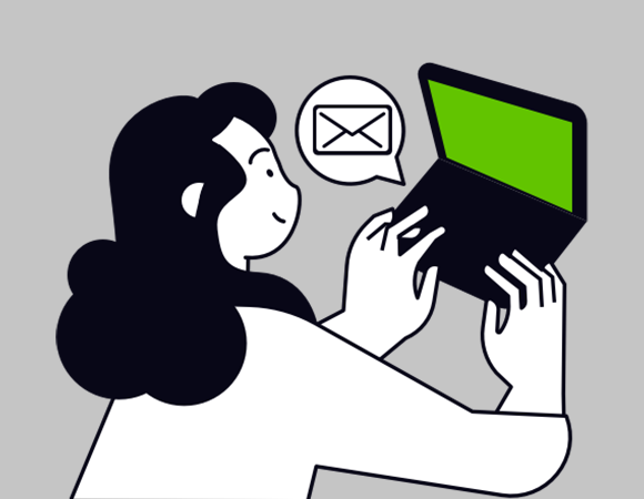Illustration of a woman opening an email on a laptop