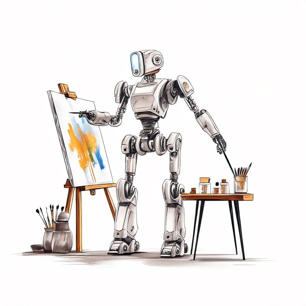 AI-generated illustration of a robot painting a picture