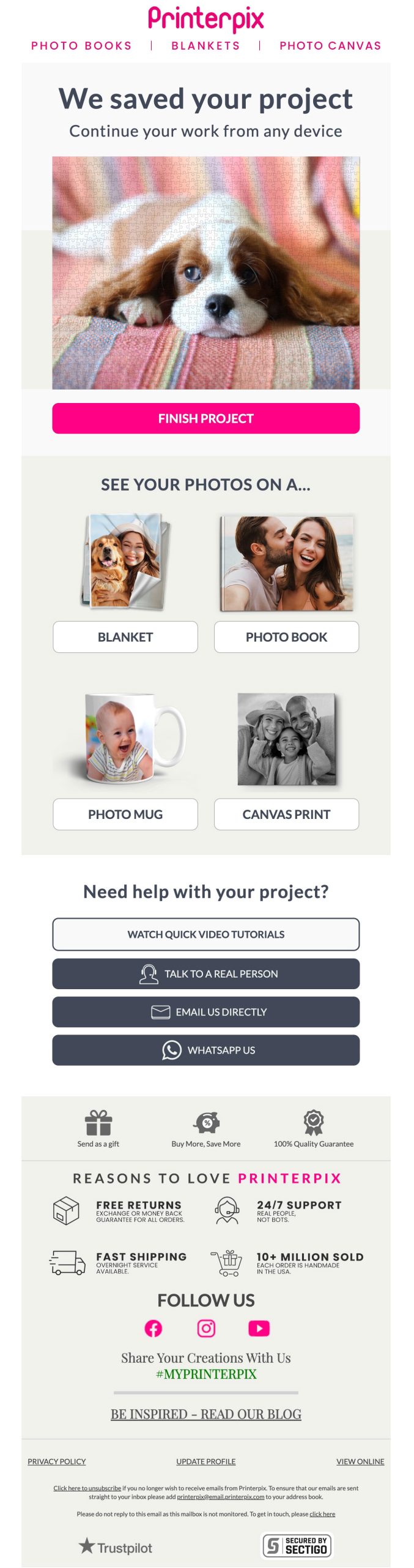 Screenshot of Printerpix abandoned project email