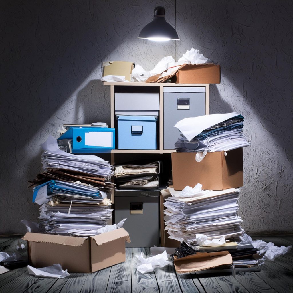 Messy boxes and documents