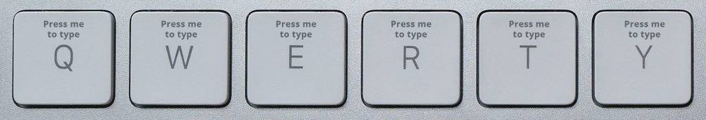 Image of QWERTY keyboard with 'Press me to type' added above every letter key.