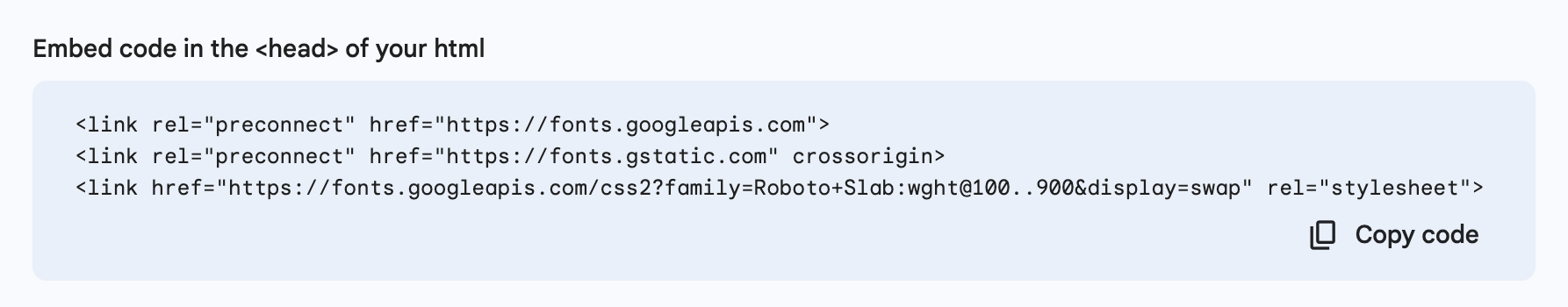 Google Fonts embed code
