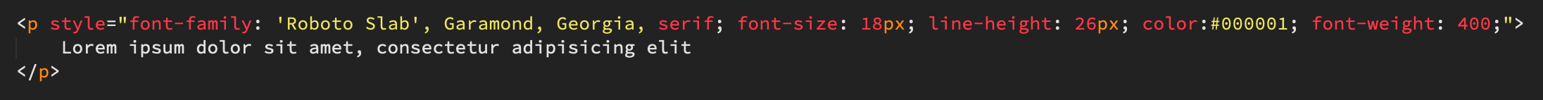 Example of web font applied inline