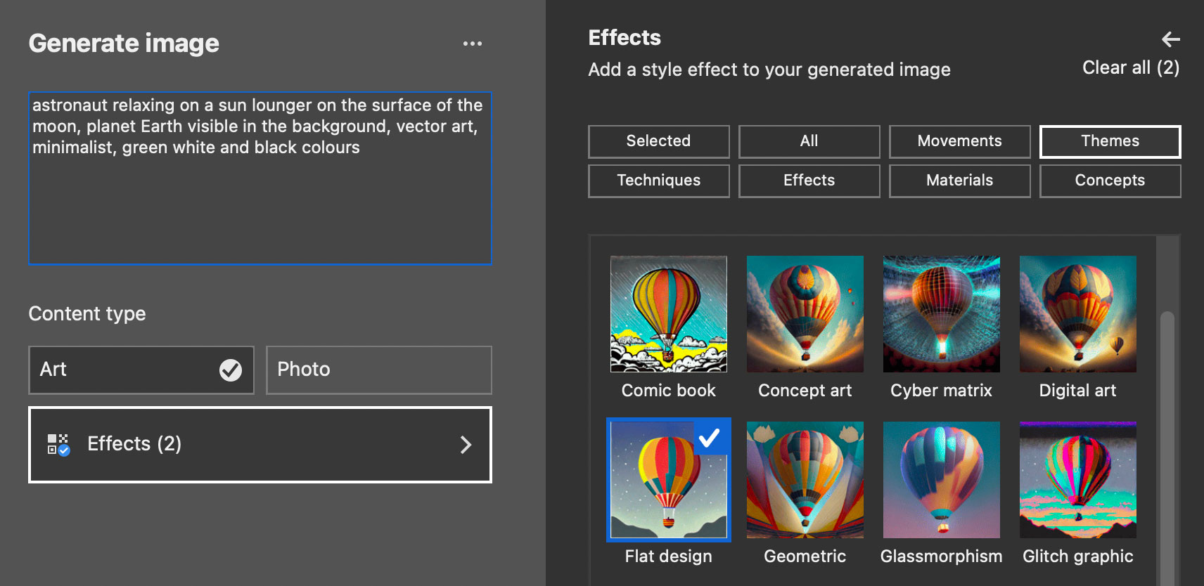 Photoshop image generation effect options