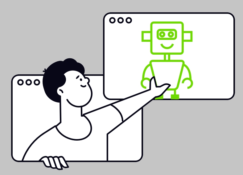 Illustration of man working with AI