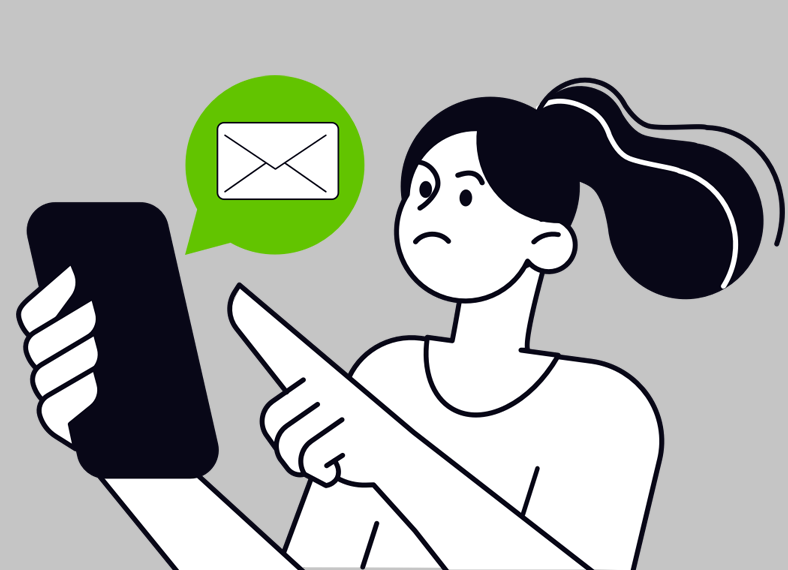 Image of woman disappointed by email on mobile