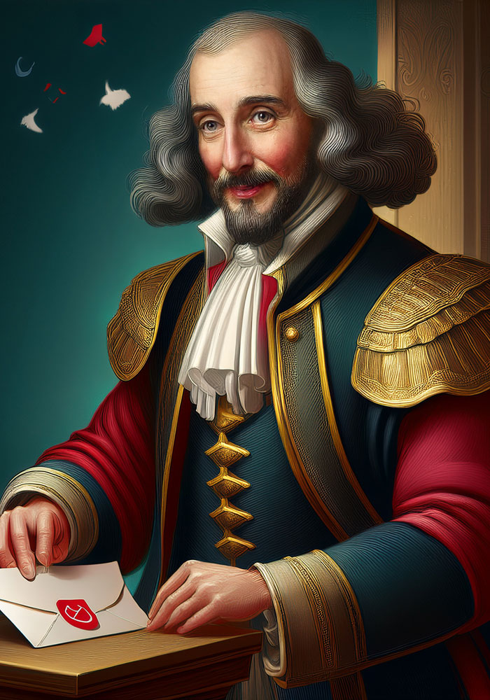 AI-generated image of William Shakespeare with an email
